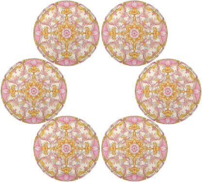 Retro Floral Pattern Gold and Peach Round placemat Reversible placemats Washable Cloth placemats Table Plate mat placemats Waterproof Set of 6 placemats for Non Slip 15.4x15.4in