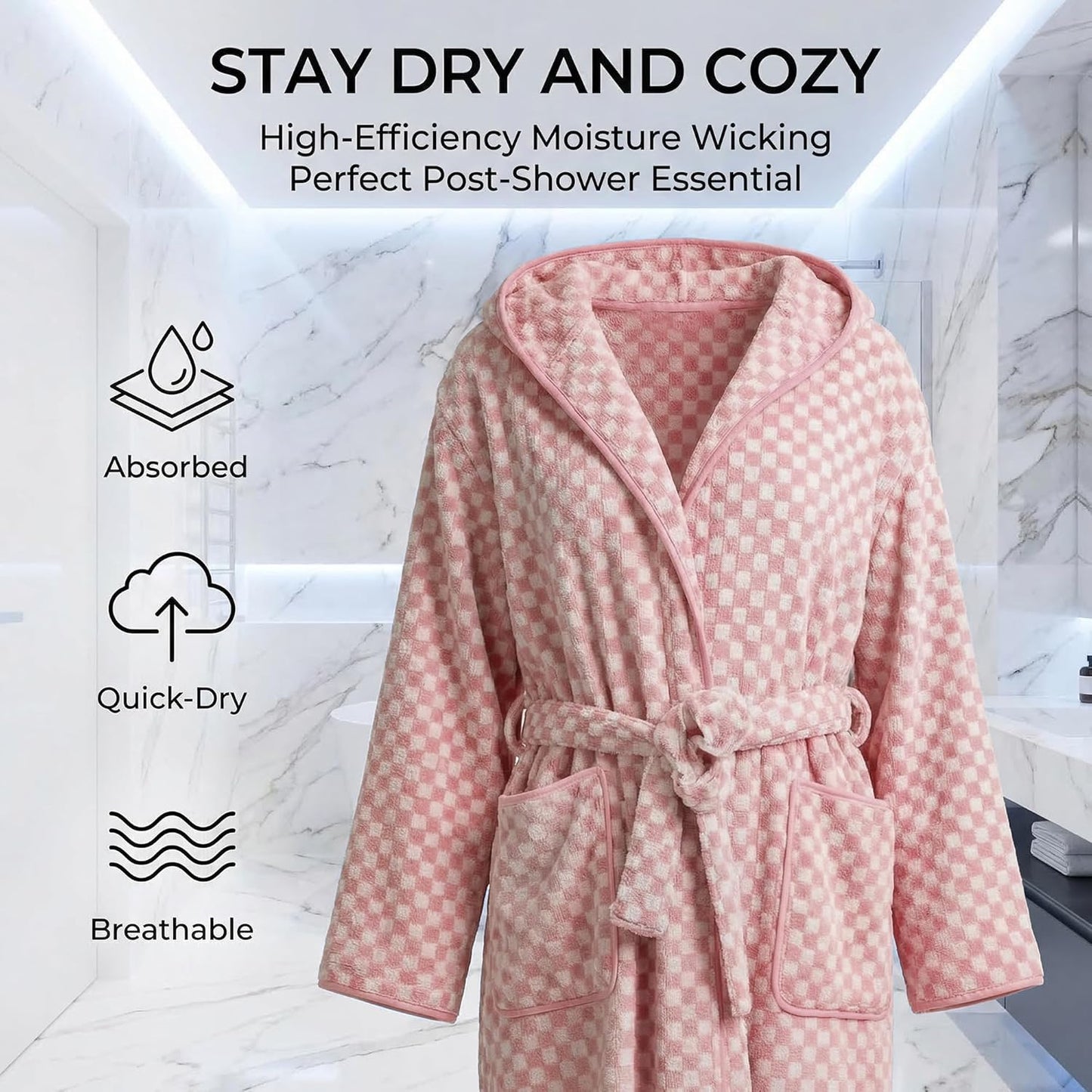 PJGGZ Checkered Hooded Bathrobe for Women, Lightweight Microfiber Towel Material Quick Dry Soft Absorbent Y2K Trendy Robe