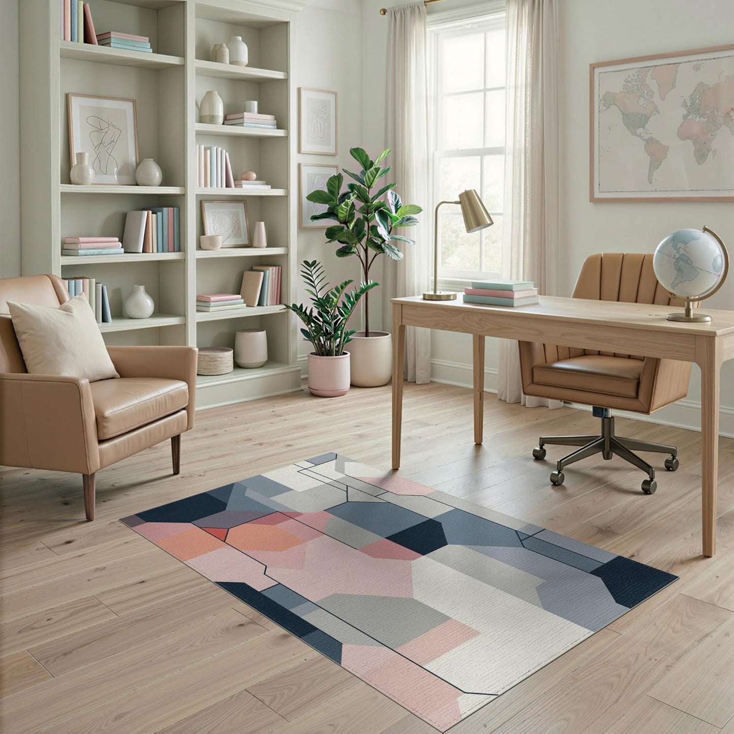 4'x6' Washable Abstract Color Block Accent Rug, Peach Non-Shedding Small Carpet Pet Friendly & Kids Safe Play Mat for Playroom, Bedroom, Reading Nook | Ref:2191346