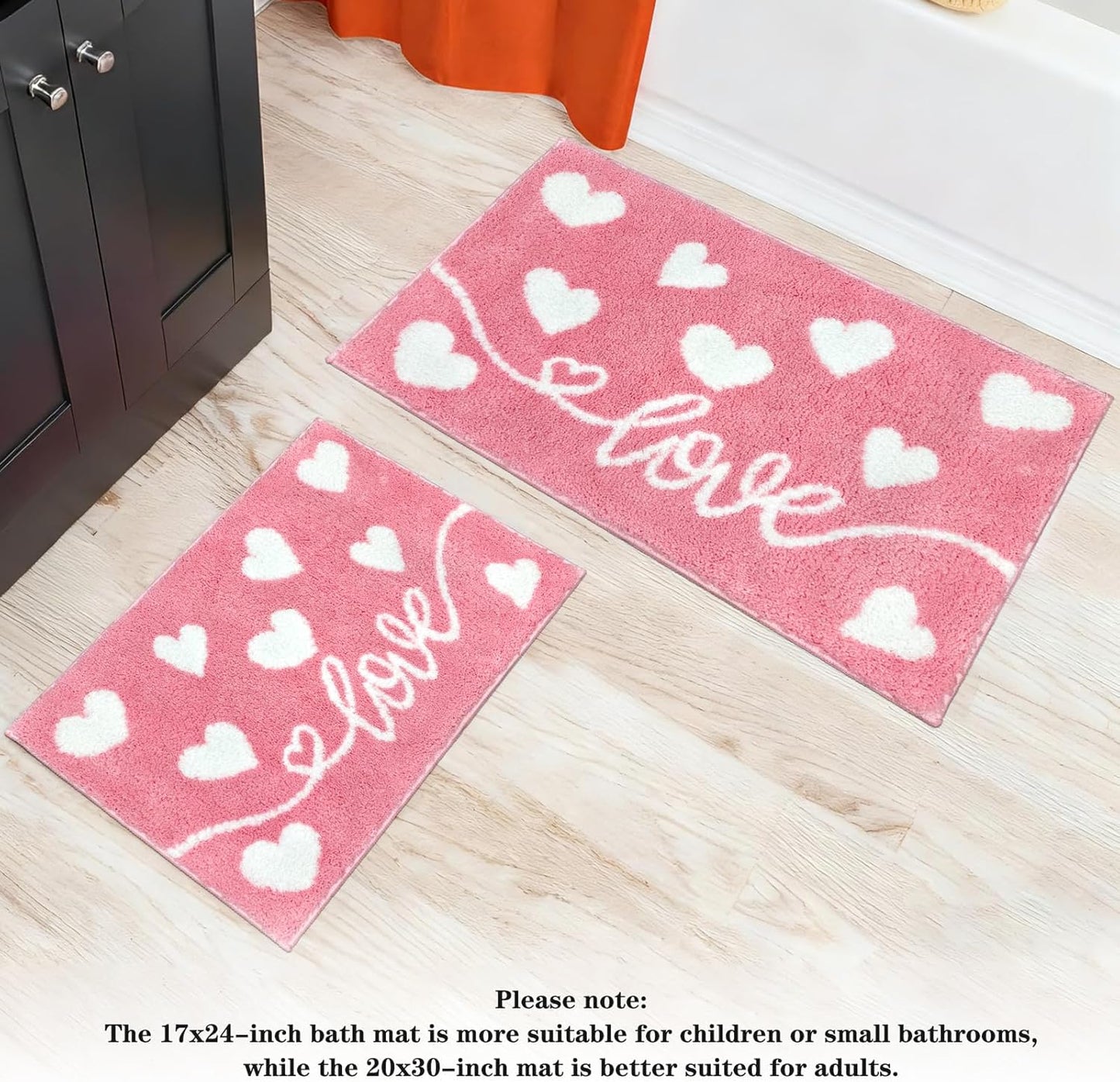 MEHOFOND Valentine's Day Bathroom Rug, Pink Love Heart Tufted Bath Mat, Soft Valentines Day Bath Mats Non Slip Absorbent Rectangle Shower Rug Front Door Mat for Home Kitchen Bedroom Decor, 17x24 Inch