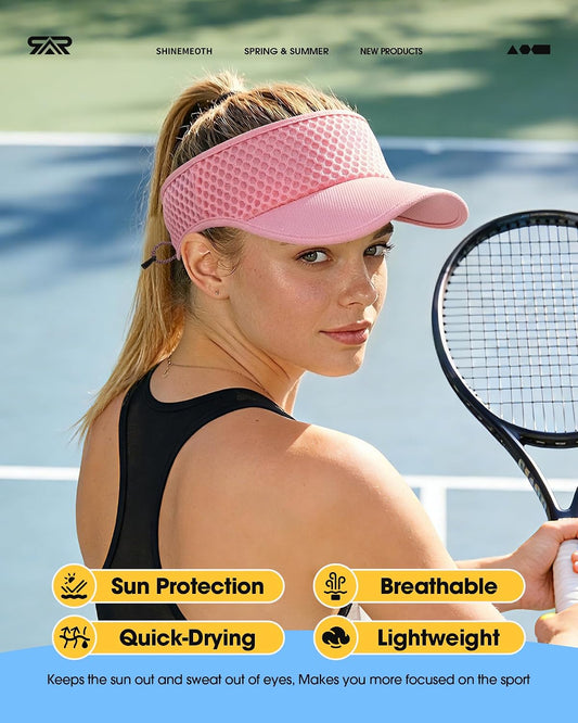 SUNMECI Mesh Breathable Sports Visor - Men Women Adjustable Lightweight Quick Dry Sun Hat for Tennis, Golf, Running