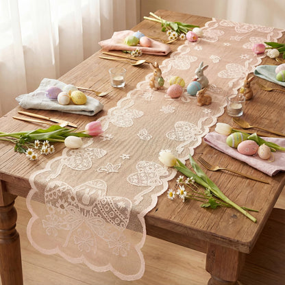 Artoid Mode Pink Lace Jacquard Egg Bowknot Easter Table Runner, Seasonal Kitchen Dining Table Decoration for Home Party Decor 13x72 Inch