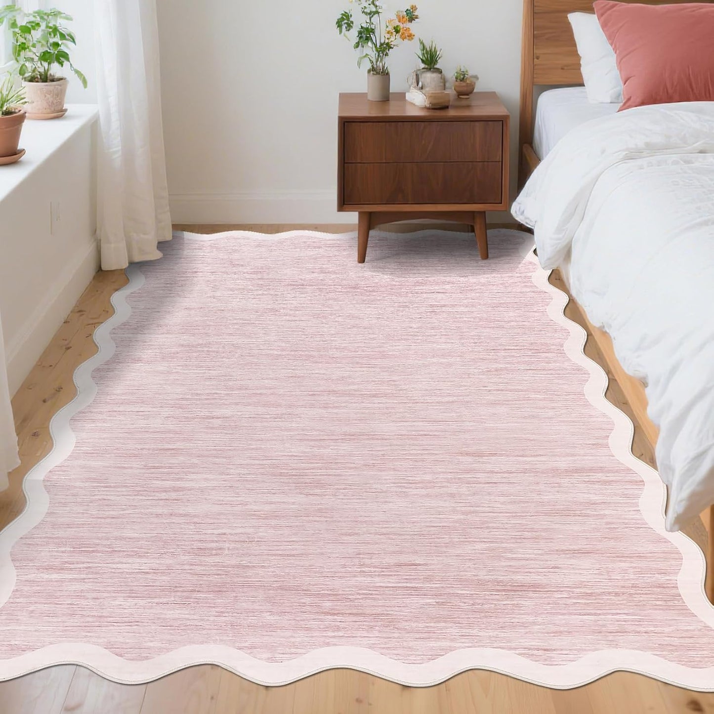 Garvee Scalloped Washable Rug 8x10 Area Rugs for Living Room Non Slip Large Rugs for Bedroom Low Pile Soft Non Shedding Stain Resistant Carpet for Playroom Dining Room Kids Rug 8'x10' Pink