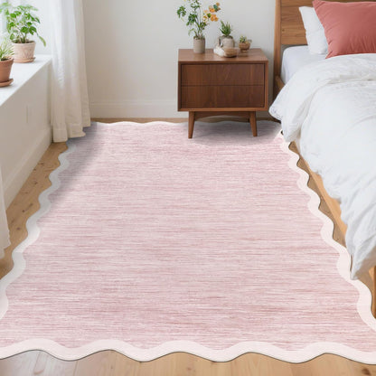 Garvee Scalloped Washable Rug 8x10 Area Rugs for Living Room Non Slip Large Rugs for Bedroom Low Pile Soft Non Shedding Stain Resistant Carpet for Playroom Dining Room Kids Rug 8'x10' Pink