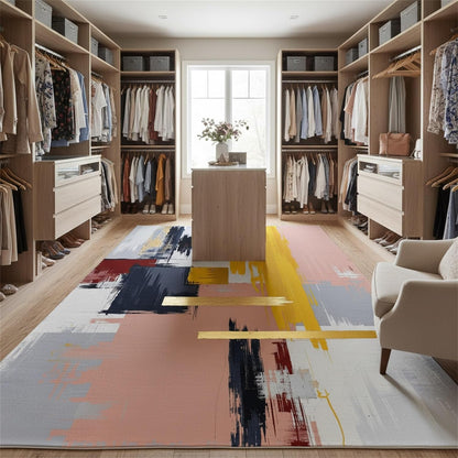 Modern Abstract Textured Area Rug 4x6 Light Pink Yellow Grey Art Aesthetic Deco Indoor Carpet for Living Room Bedroom Dining Room Soft Washable Non Slip Rugs Nursery Dorm Kitchen Office Floor Mats