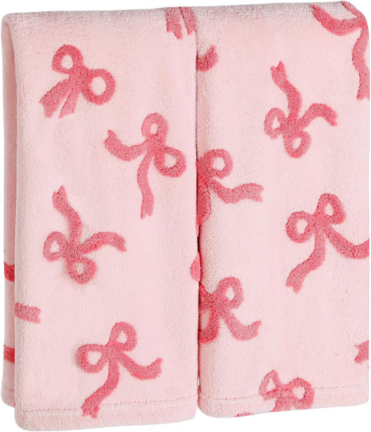 2 Pack Bow Hand Towels Kitchen Towel Pink Bowknot Dish Towel for Bathroom Hand Drying Kitchen Cleaning Gift Set, 29.5 x 13.7 Inch
