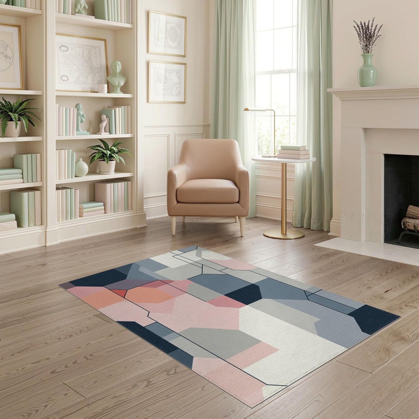 4'x6' Washable Abstract Color Block Accent Rug, Peach Non-Shedding Small Carpet Pet Friendly & Kids Safe Play Mat for Playroom, Bedroom, Reading Nook | Ref:2191346