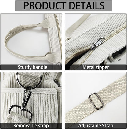 KAMEILONG Womens Casual Corduroy Tote Bags with Multiple Pockets Hobo Crossbody Bag Travel Shoulder Bags Cute Purse Handbag
