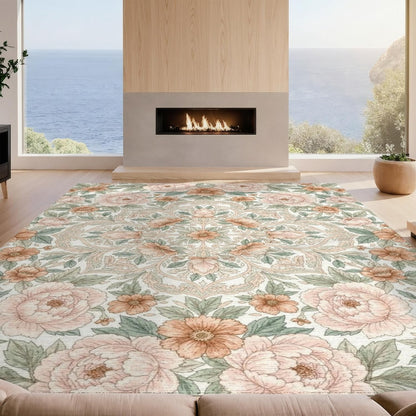 Design&I 8'x10' Easy Clean Traditional Botanical Massive Rug, Peach for King Size Bedroom, Master Suite, Under Bed, Sleek Flatweave Pet Friendly Built-in Grip Mat | 2117940