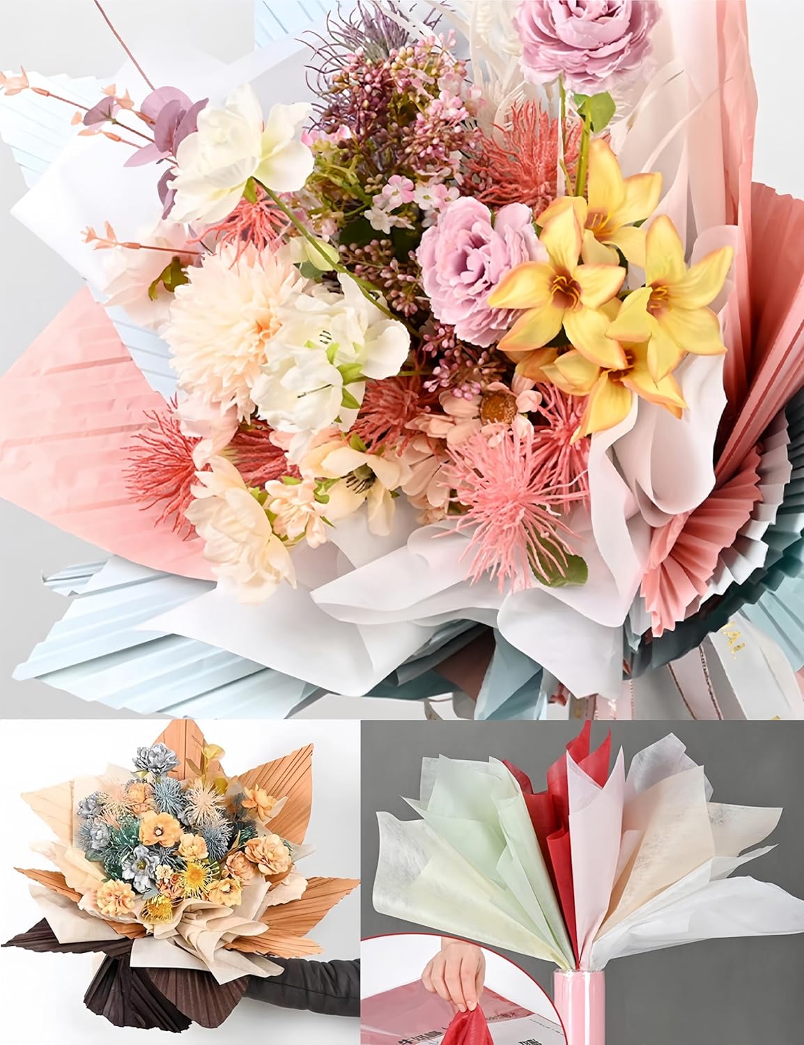 PAVNSO 114 Sheets Durable Tissue Flower Wrapping Paper, Waterproof Cotton Wrapping Paper Non-Woven Lining Paper, Floral Bouquet Wraps for Florist Packaging Arrangement/Florists(Pink)