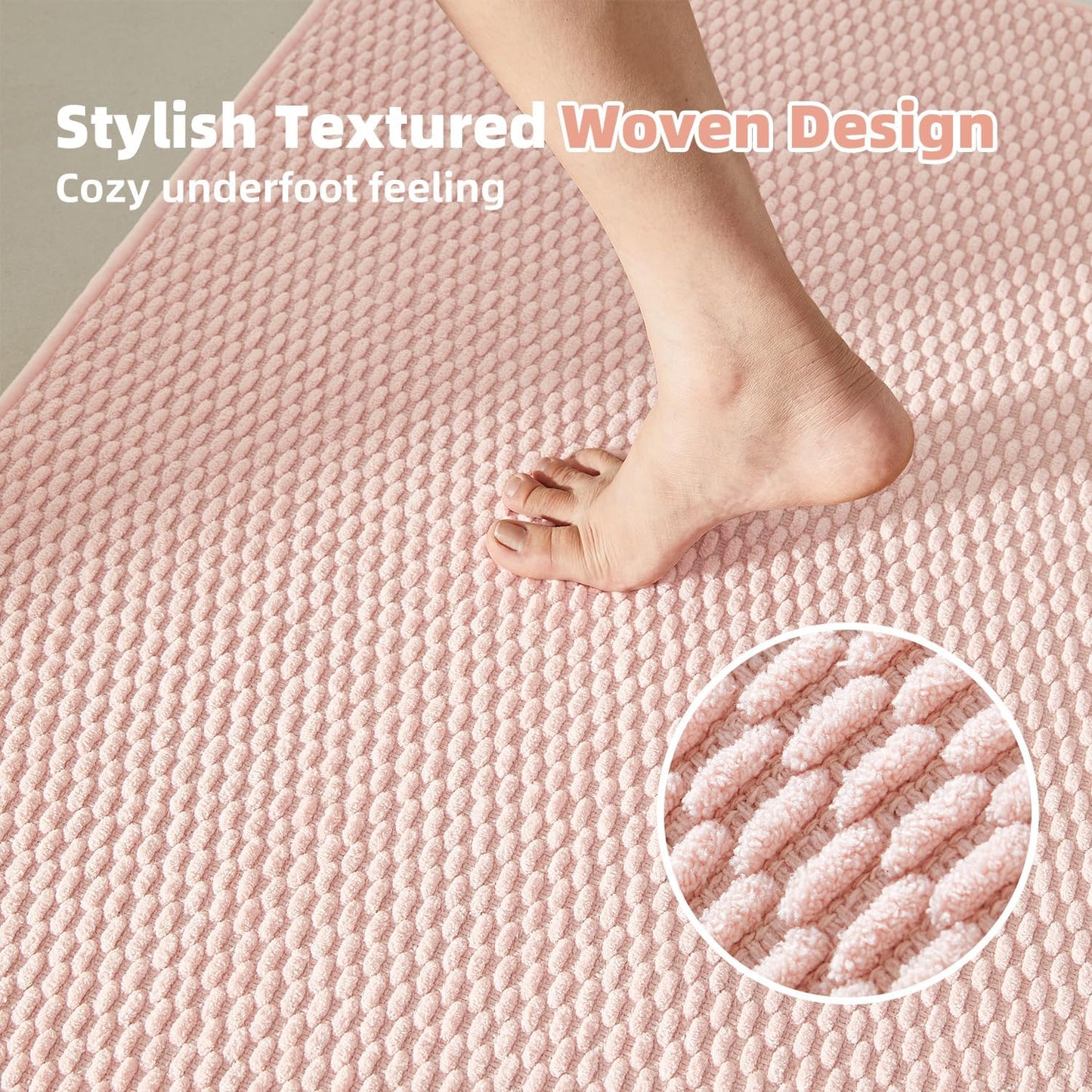 TYUU Pink Bathroom Rugs Non Slip Washable, Super Absorbent Thin Bath Mat Small Quick Dry Low Pile Bathroom Rug, Pink 16"x24"