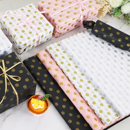 BEISHIDA Pink and Gold Tissue Paper Bulk, Polka Dot Wrapping Tissue Paper for Gift Bags, 14 x 20 Inch Gift Wrap for Christmas Birthday Wedding Graduation DIY Crafts Holiday Flowers,50 Sheets