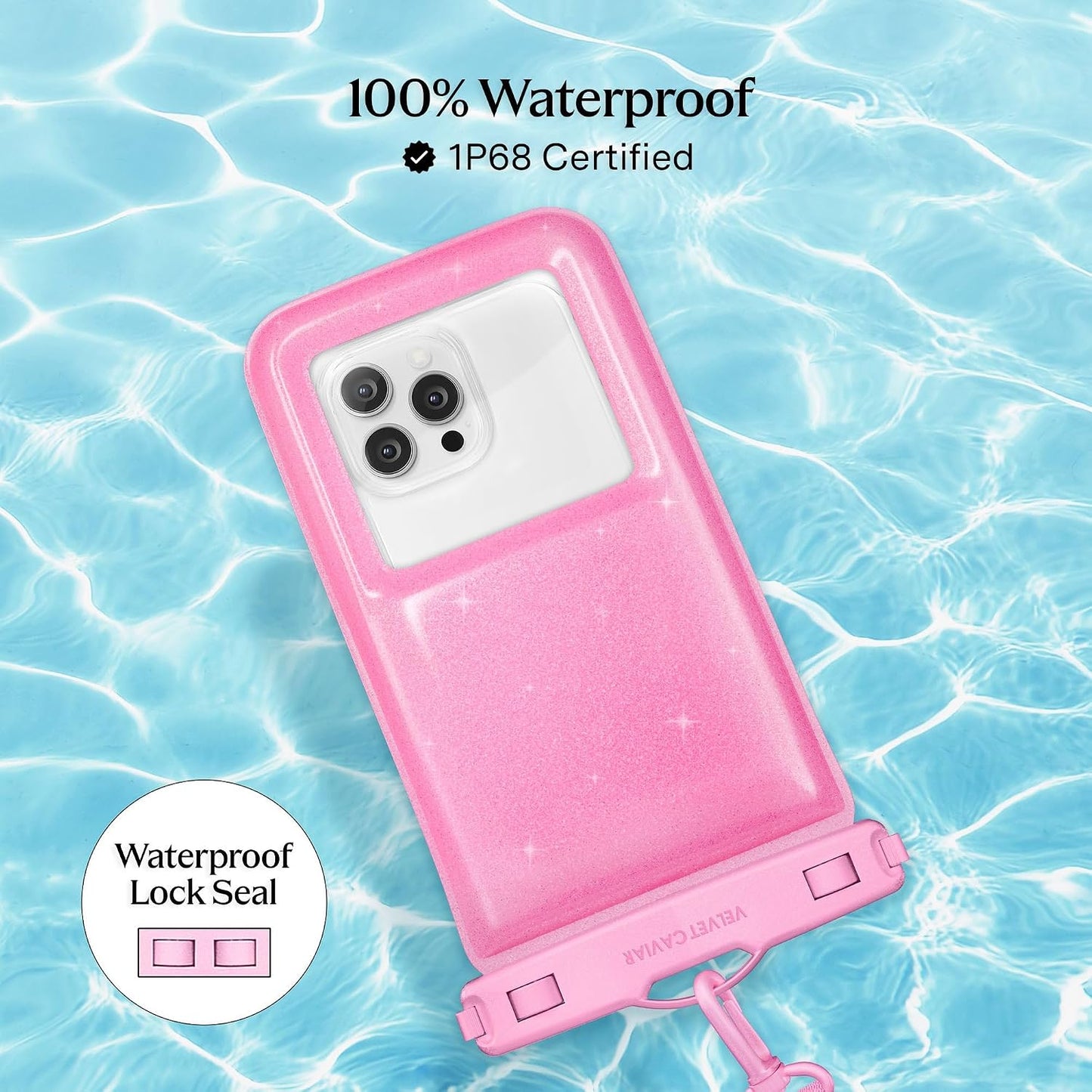 VELVET CAVIAR Waterproof Phone Pouch with Lanyard | IP68 Floating Case for iPhone & All Phones | Dry Bag for Snorkeling, Beach, Kayaking | Travel & Cruise Essentials for Women (Pink Stardust)