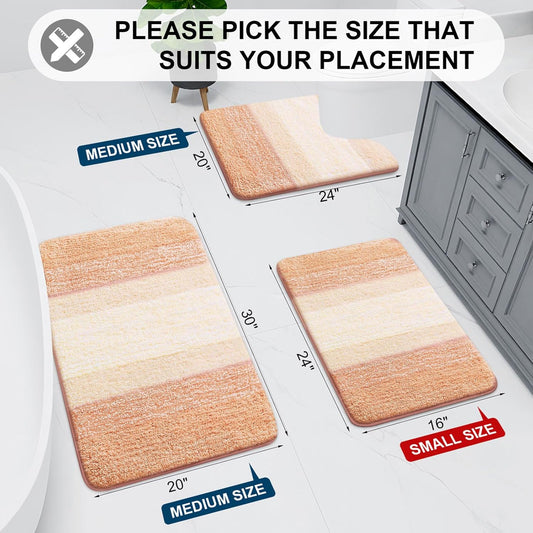 Arotive Microfiber Bathroom Rugs, Shaggy Soft and Absorbent Bath Rug, Non-Slip, Thick Plush Machine Washable Dry Bath Mats for Bathroom, Tub and Shower, 36x24, Peach, Rectangular