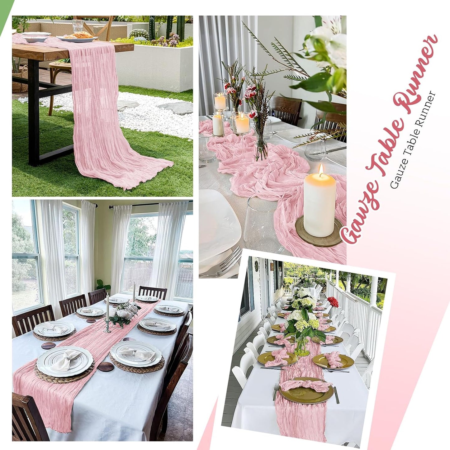 8 Pack Light Pink Cheesecloth Table Runners 20x120 Inch Gauze Table Runner Cheese Cloth 10FT Pink Table Runner Rustic Sheer Runner for Wedding Birthday Party Baby Shower Table Decor