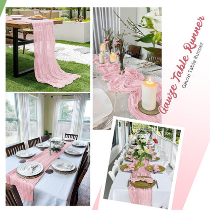 8 Pack Light Pink Cheesecloth Table Runners 20x120 Inch Gauze Table Runner Cheese Cloth 10FT Pink Table Runner Rustic Sheer Runner for Wedding Birthday Party Baby Shower Table Decor