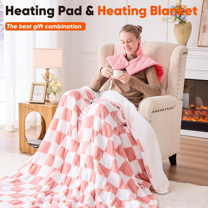 Pink Weighted Heating Pad for Neck Shoulders and Back, Mothers Day Gifts for Mom Wife Grandma, Birthday Gifts for Teen Girls Women, Electric Heated Blanket with 9 Heat Options 4 Auto-Off Timer