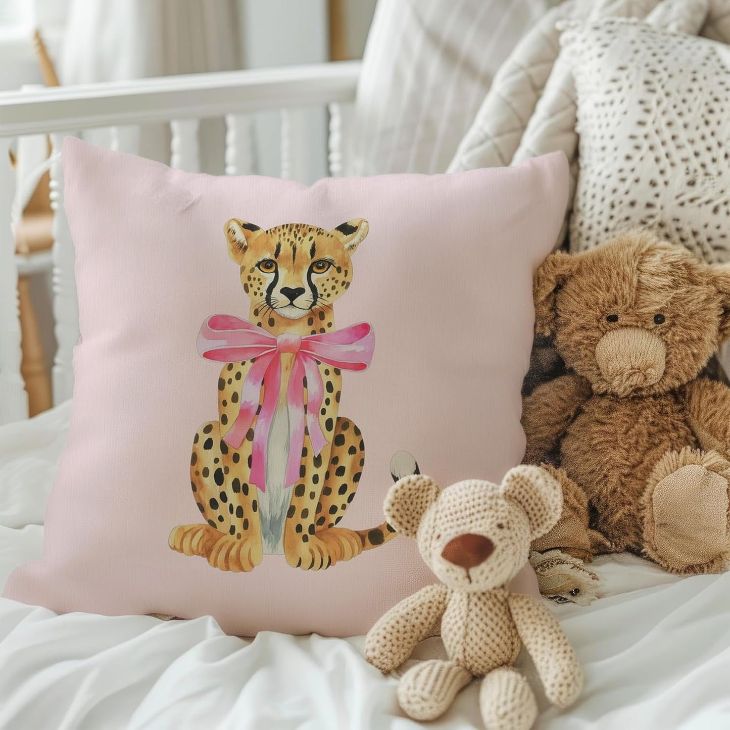 Pink Cheetah Throw Pillow Covers 18x18inches, Coquette Bow Leopard Decorative Pillowcase Cases, Preppy Trendy Cheetah Throw Pillow Covers for Couch Sofa Home Girly Room Bedroom Dorm Decor