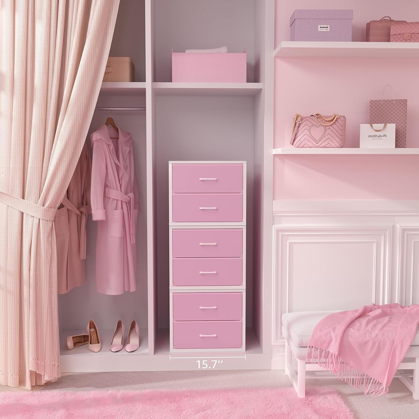 BOLUO Stackable Closet Drawers for Clothes Organizers and Storage Fabric Pink 2 Drawer Dresser for Bedroom 2 Packs Modern Small