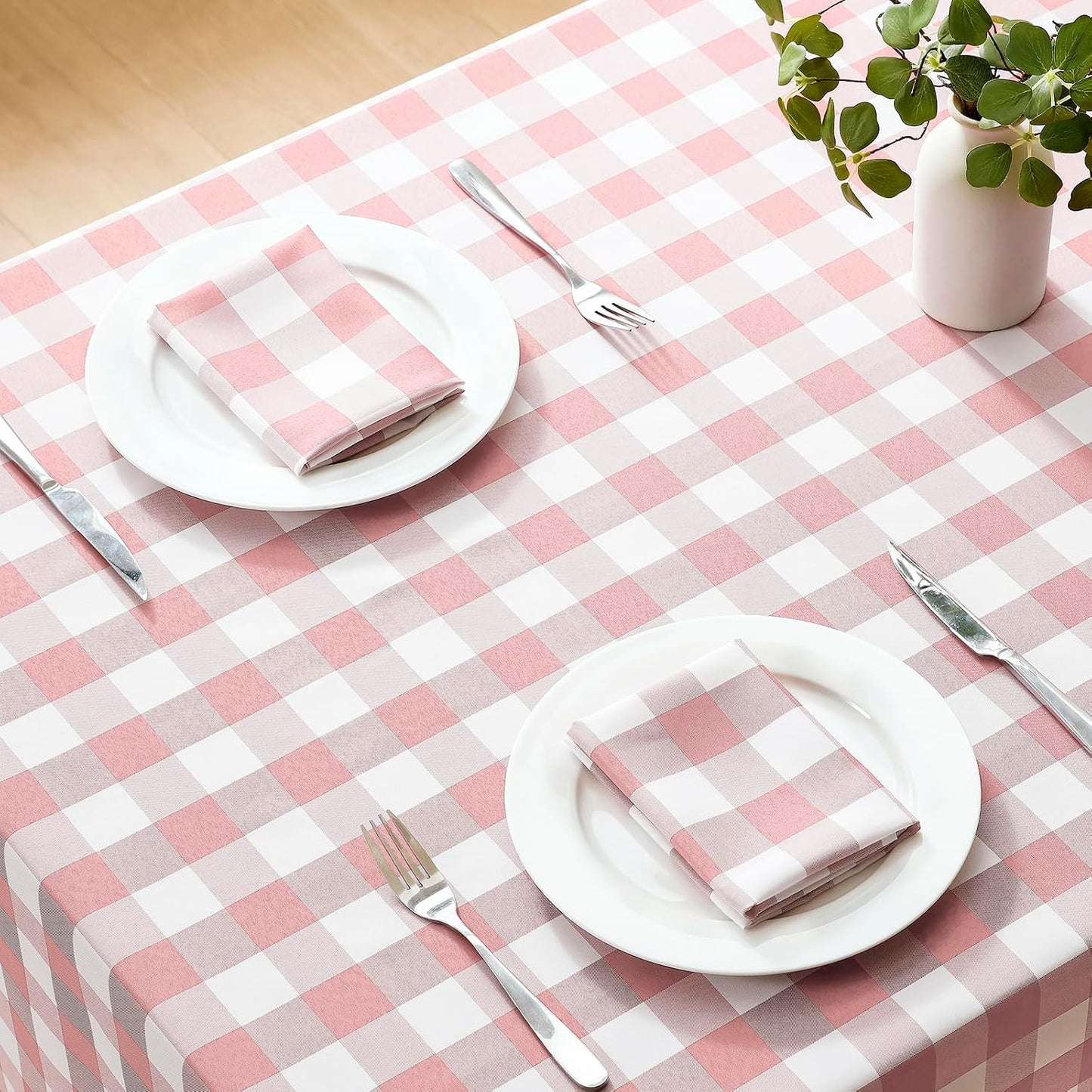 Veblandy Checkered Tablecloth Rectangle Waterproof Gingham Table Cloth Washable Buffalo Plaid Table Cover Wrinkle Free for Kitchen, Dining and Outdoor Picnic, 60 x 84 Inch, Pink and White
