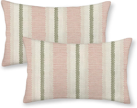Boho Pillow Covers 12x20 Set of 2 Sage Green Pink Stripe Polka Dot Throw Pillow Covers Outdoor Decoration Modern Abstract Decorative Pillowcase Farmhouse Linen Lumbar Cushion Case for Home Sofa