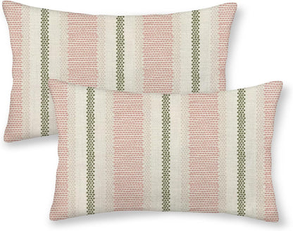 Pink Sage Green Pillow Covers 18x18 Inch 2 Pcs Boho Preppy Polka Dots Striped Decor Throw Pillows Modern Geometric Outdoor Farmhouse Decoration Pillowcase Linen Cushion Cover for Couch Sofa