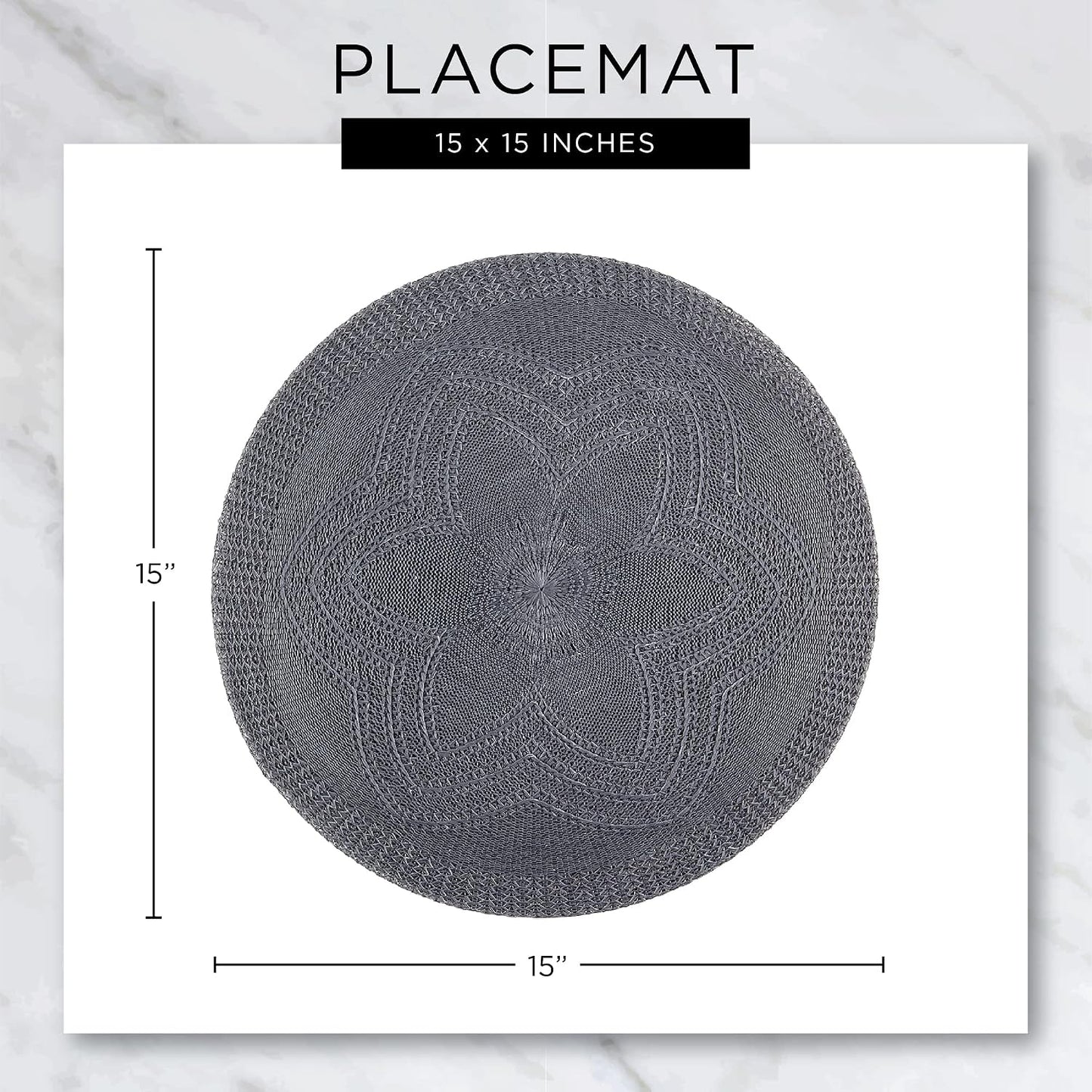 DII Classic Woven Tabletop Collection, Indoor/Outdoor Placemat Set, Round, 15" Diameter, Orange, 6 Piece