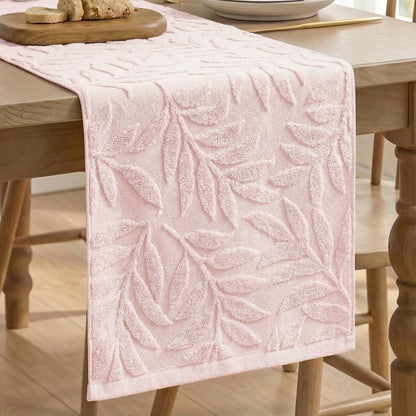 Artoid Mode Pink Soft 3D Jacquard Leaves 100%Cotton Spring Table Runner, Holiday Kitchen Dining Table Decoration for Home Party Decor 13x72 Inch
