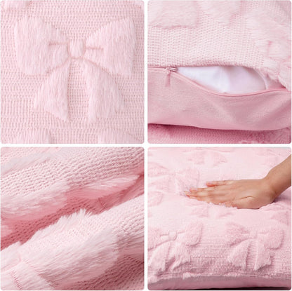 phnydreg Pack of 2 Pink Bow Throw Couch Pillow Covers 18x18in Plush Faux Fabric Pillowcases for Living Room Couch Bed Sofa Decor