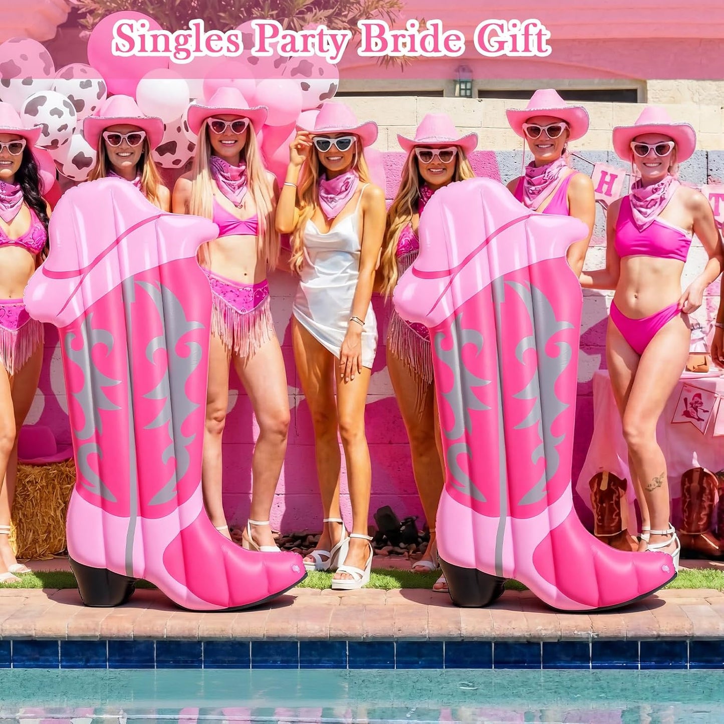 2 Pcs Pink Cowgirl Boot Pool Float Inflatable Pool Rafts 4.6 ft Tall Bachelorette Decor Singles Party Western Cowgirl Theme Decor Summer Lounge Raft Toys for Adults Bride