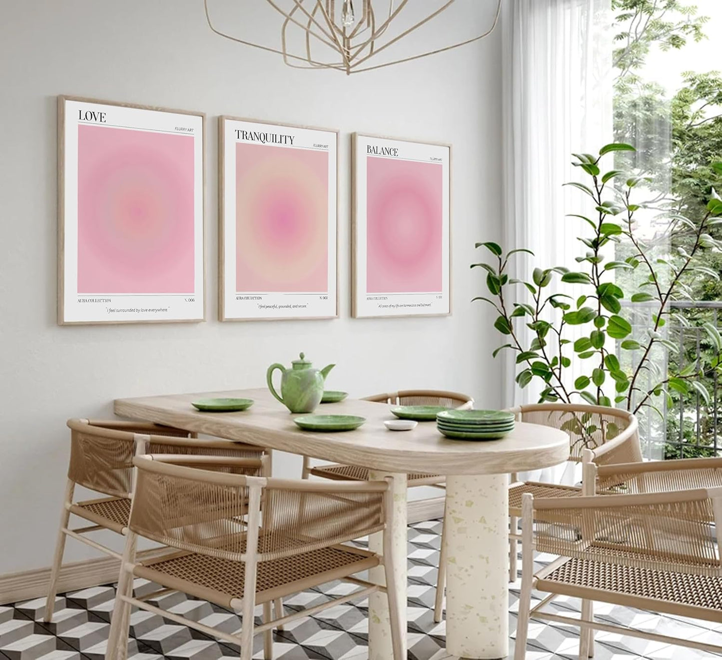 3pcs Pink Aura Collection Gradient Canvas wall art Positive Minimalist Fluppy Art Picture Wall Decor Trendy Aesthetic Poster Print Artwork for Bedroom, Living Room, girls room Home Decoration【UNFRAMED】