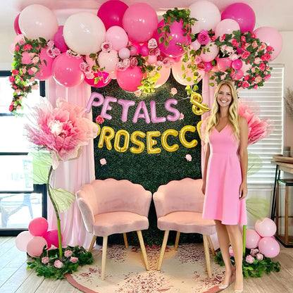 Petals And Prosecco Bridal Shower Decorations Artificial Pink Flowers Garland Prosecco Balloons Spring Roses Floral Hanging Garland Vine Wedding Party Supplies
