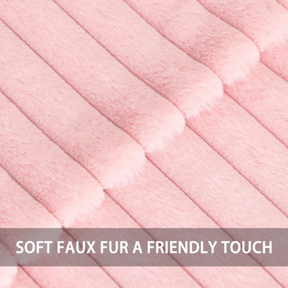 Aegero Pack of 2 Faux Fur Christmas Throw Pillow Covers 18x18 Inch, Soft Plush Striped Neutral Couch Pillow Cover, with Velvet Back Modern Home Decor for Sofa Living Room Couch Bed Pink