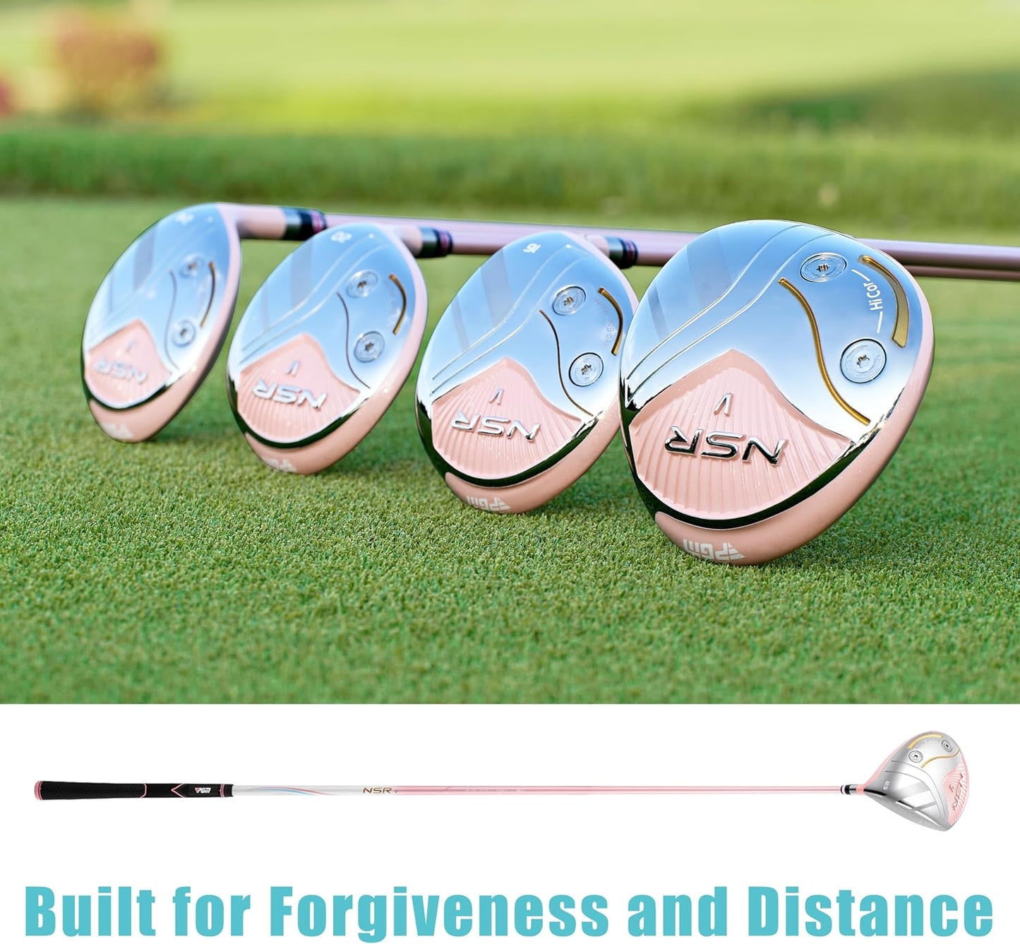 PGM 18 Piece Women's Golf Clubs Full Set for Right Handed, Complete Golf Set for Beginner to Intermediate Golfers with Driver, Woods, Hybrid, Irons, P/S Wedges, Putter, Headcovers and Stand Bag