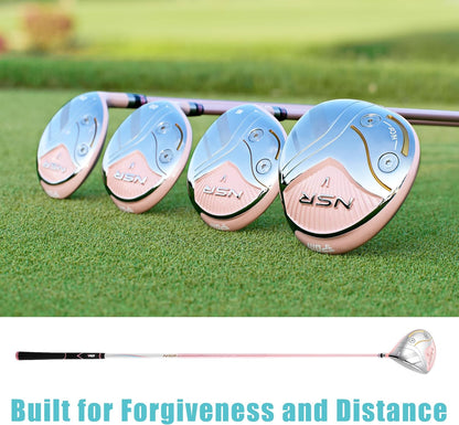 PGM 18 Piece Women's Golf Clubs Full Set for Right Handed, Complete Golf Set for Beginner to Intermediate Golfers with Driver, Woods, Hybrid, Irons, P/S Wedges, Putter, Headcovers and Stand Bag