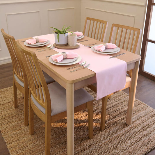 Encasa XO Table Runner 13"x72" Long | Cotton Canvas Fabric | Light Pink Solid Color | Machine Washable & Durable