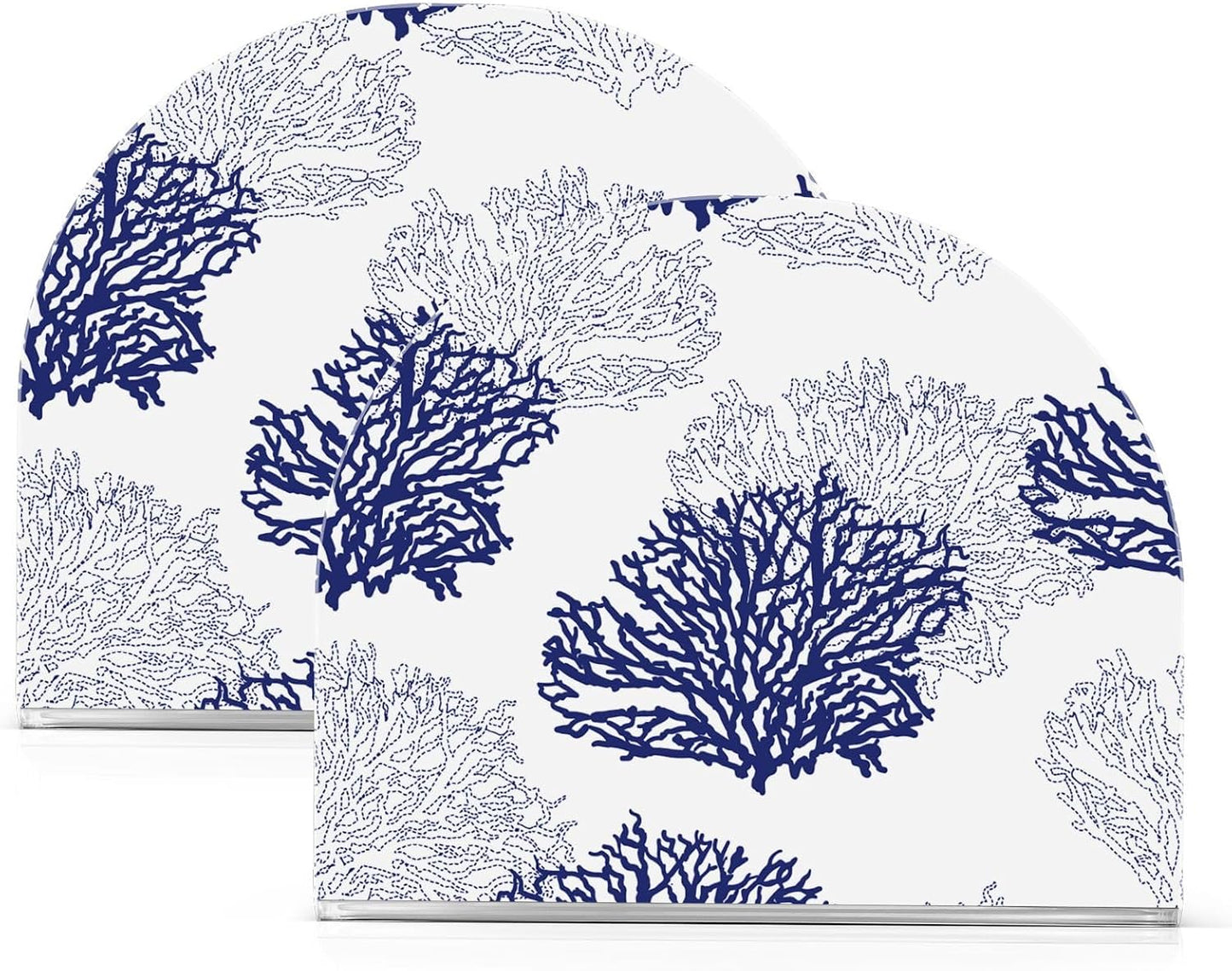 Coral Patterned Navy Blue Gray White Napkin Holder for Table Acrylic Cocktail Napkin Holders Decorative Tissue Dispenser Vertical Napkin Holder for Home Decor Kitchen Dining, 2 PC