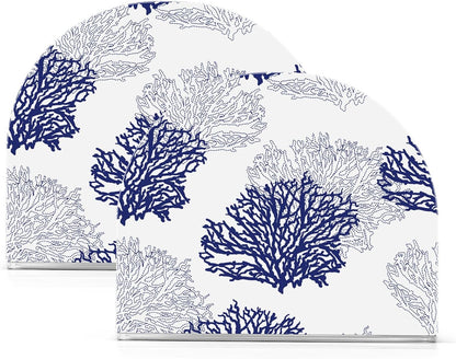 Coral Patterned Navy Blue Gray White Napkin Holder for Table Acrylic Cocktail Napkin Holders Decorative Tissue Dispenser Vertical Napkin Holder for Home Decor Kitchen Dining, 2 PC