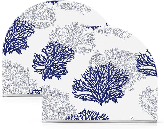 Coral Patterned Navy Blue Gray White Napkin Holder for Table Acrylic Cocktail Napkin Holders Decorative Tissue Dispenser Vertical Napkin Holder for Home Decor Kitchen Dining, 2 PC