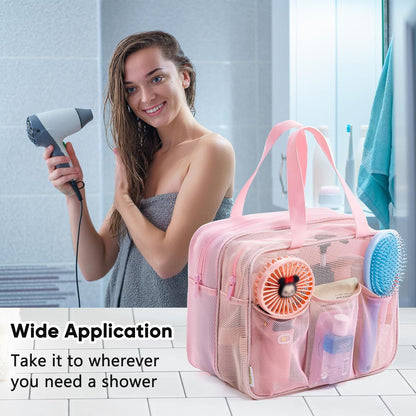 Large Mesh Shower Caddy with Wet & Dry Zones – Portable Hanging Toiletry Bag for College Dorm Room Essentials, Travel, Gym, Camping, Beach Tote Bag – Quick-Dry Shower Tote Organizer