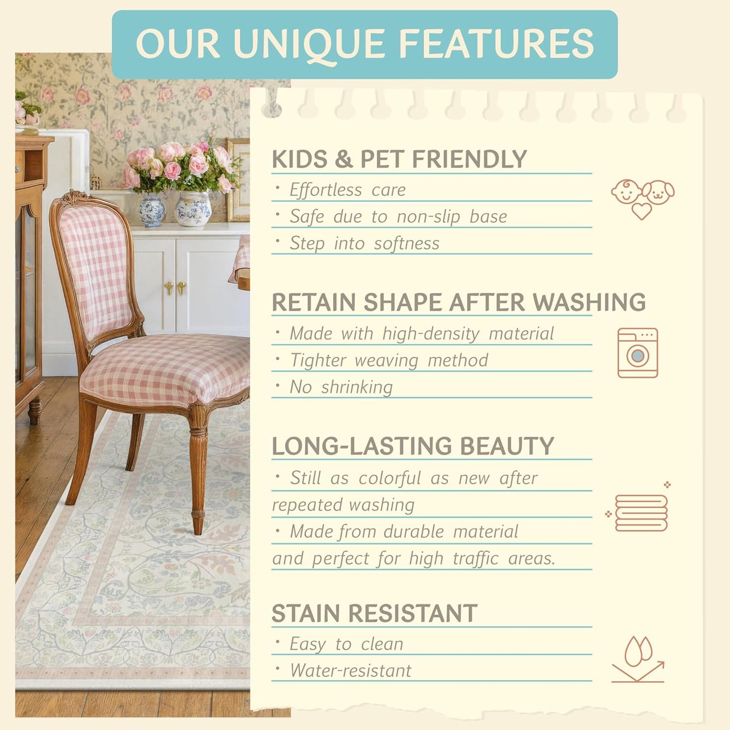 Light Pink Area Rug 2x3 Non Slip Washable, Ultra Soft Small Throw Rugs for Bedroom Girls, Thin Bathroom Rugs Fit Under Door, Powder Room, Low Pile Floral French Country Carpet for Mudroom, Kitchen