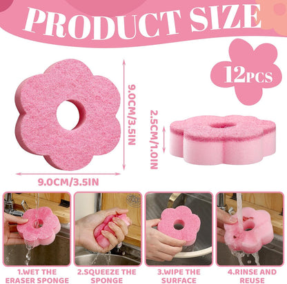 Tioncy 12 Pack Pink Flowers Sponges Bulk Spring Kitchen Decor Dual Sided Scrubber Sponges Dishwashing Kitchen Cleaning Accessories for Household Supplies