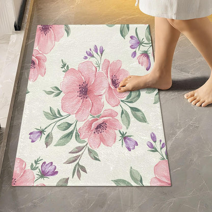 Pink Flowers Bathroom Mat Rug 24" x 16" Non Slip Super Absorbent Quick Dry Bath Mats for Bathtub Fluffy Rugs