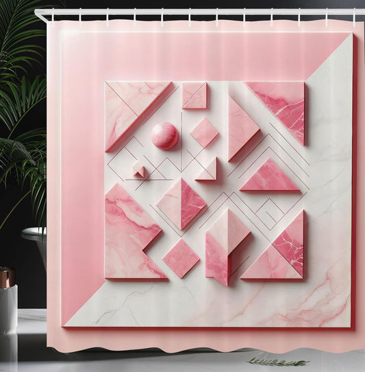 Ambesonne Pink Shower Curtain, Modern Abstract Monochromatic Geometric Triangle and Circular Shapes Marble Print, Cloth Fabric Bathroom Decor Set with Hooks, 69" W x 84" L, Pale Pink Rose