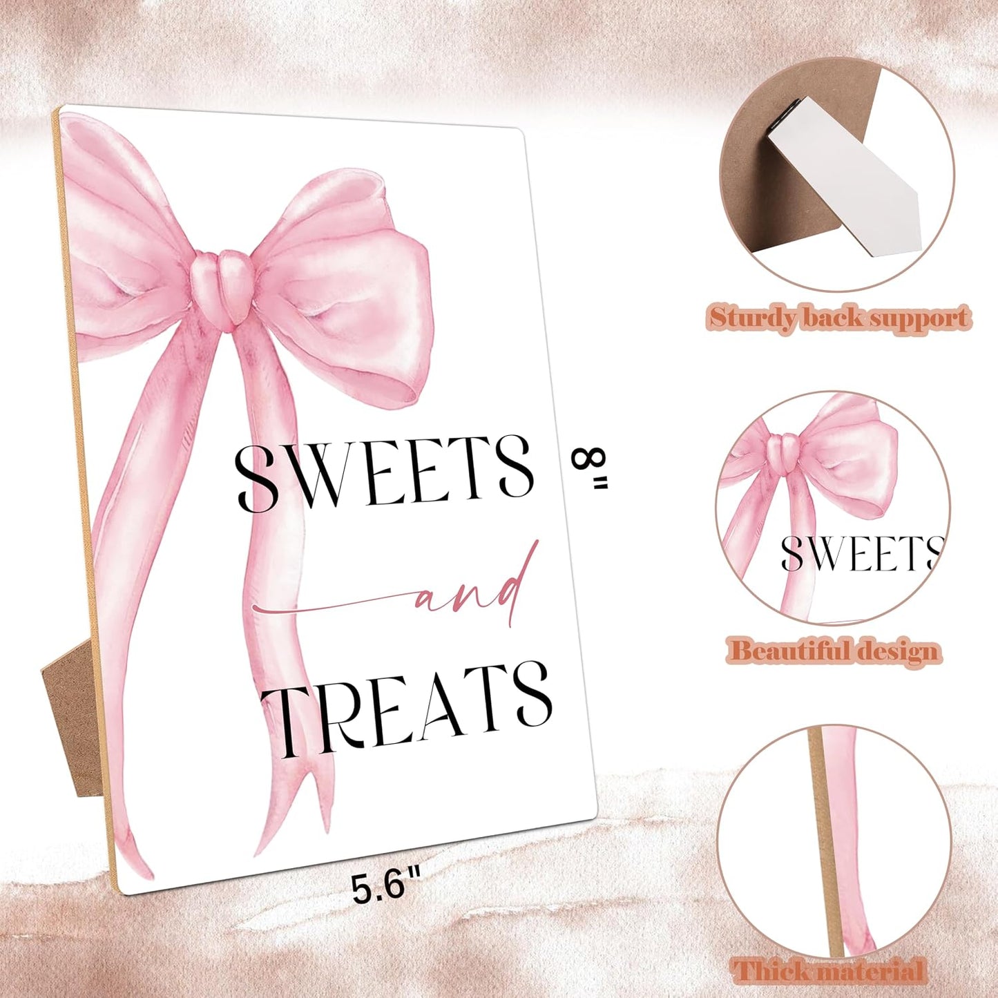 Pink Bow Themed Sweets and Treats Sign, Pink Bridal Shower Decorations, Wedding Signs for Reception, Bridal Shower Table Decor, Reception Tabletop decor for Engagement Bachelorette Party