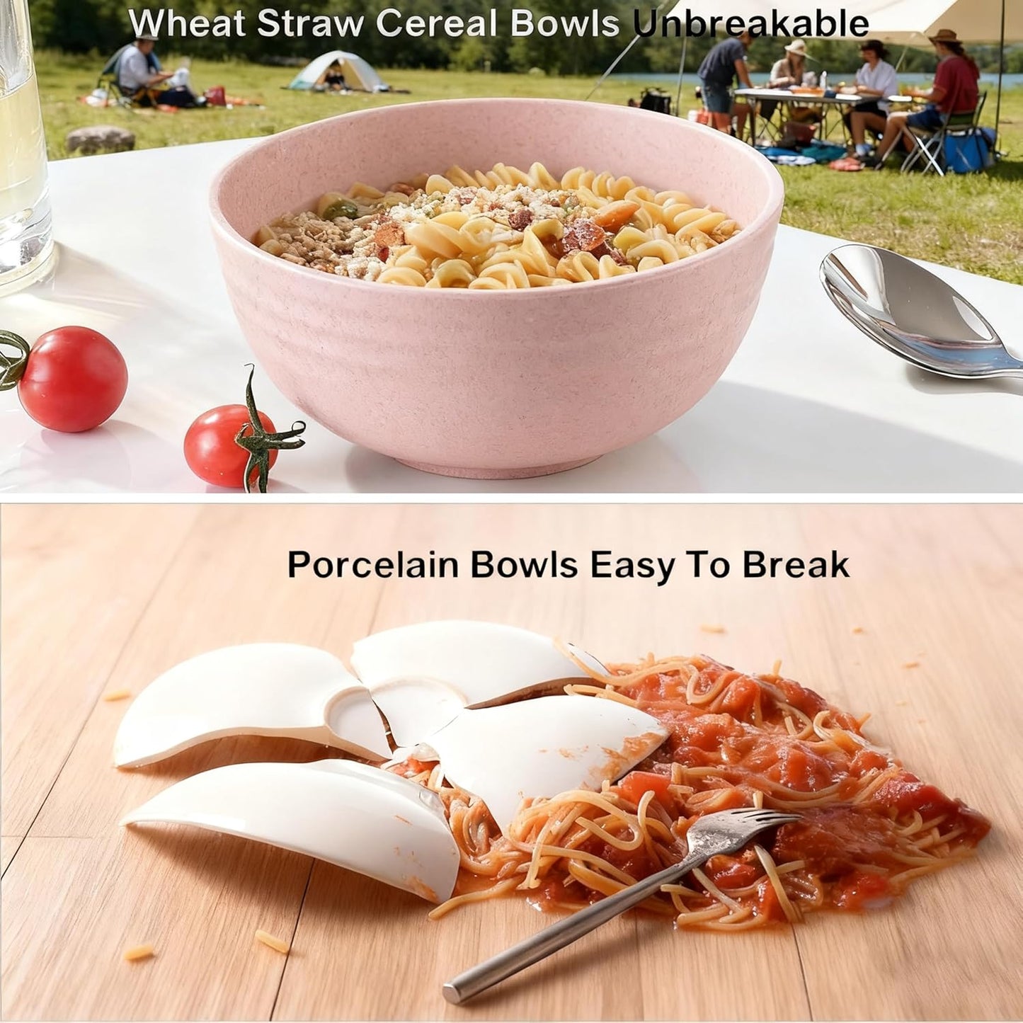 Cereal Bowls, Unbreakable Wheat Straw Bowl Set of 4 Reusable Fiber Lightweight Bowls Set - Dishwasher & Microwave Safe - Perfect for Snacks, Cereal, Ice Cream, Soup, Rice Bowls(5.3IN Pink)