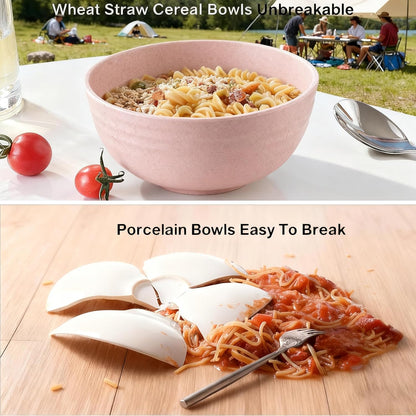 Cereal Bowls, Unbreakable Wheat Straw Bowl Set of 4 Reusable Fiber Lightweight Bowls Set - Dishwasher & Microwave Safe - Perfect for Snacks, Cereal, Ice Cream, Soup, Rice Bowls(5.3IN Pink)