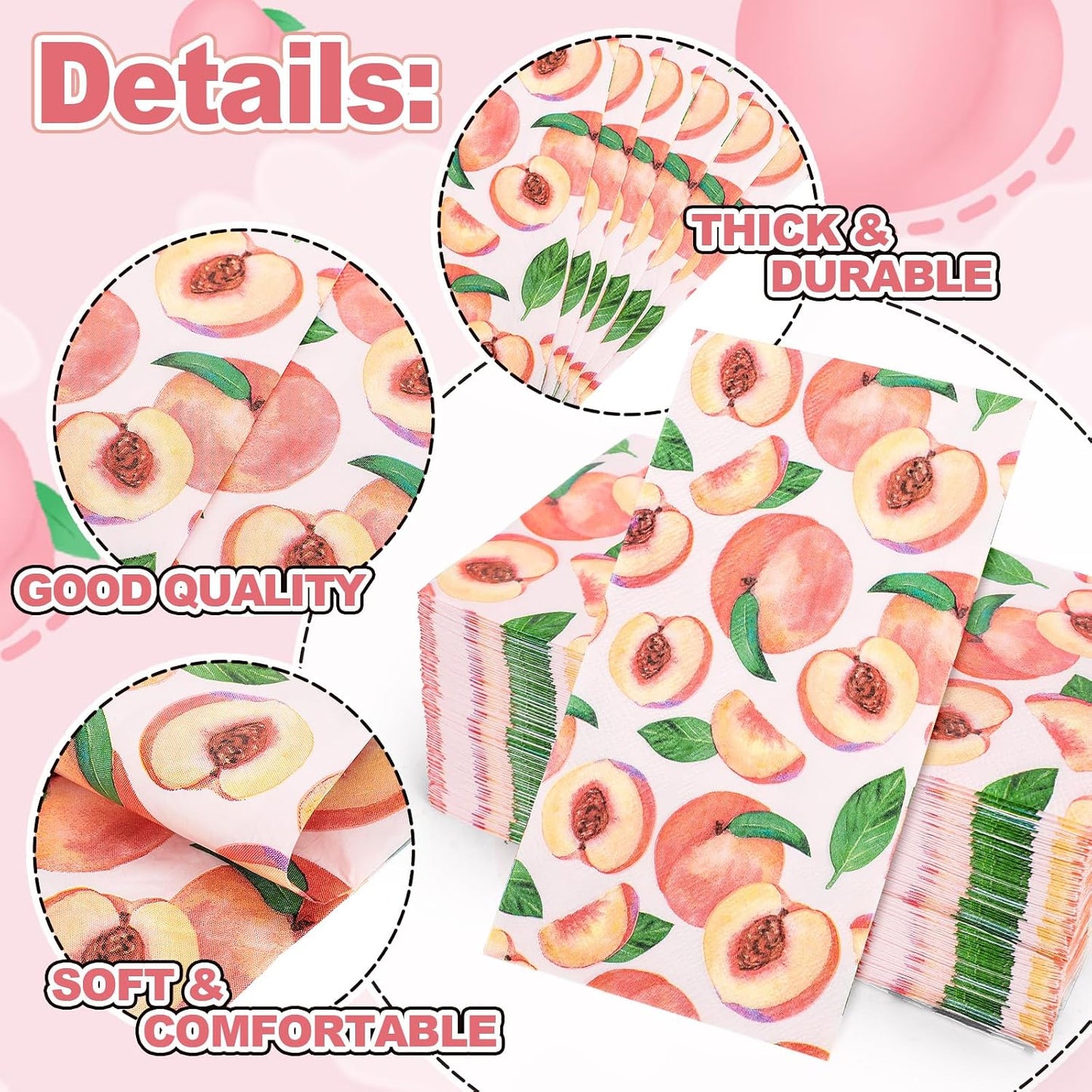 FYSUIMU 50 Pcs Peach Guest Napkins Watercolor Pink Peach Disposable Napkin Fruit Paper Hand Towels for Bathroom Summer Picnic Birthday Bridal Shower Party Table Supplies