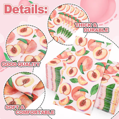 FYSUIMU 50 Pcs Peach Guest Napkins Watercolor Pink Peach Disposable Napkin Fruit Paper Hand Towels for Bathroom Summer Picnic Birthday Bridal Shower Party Table Supplies