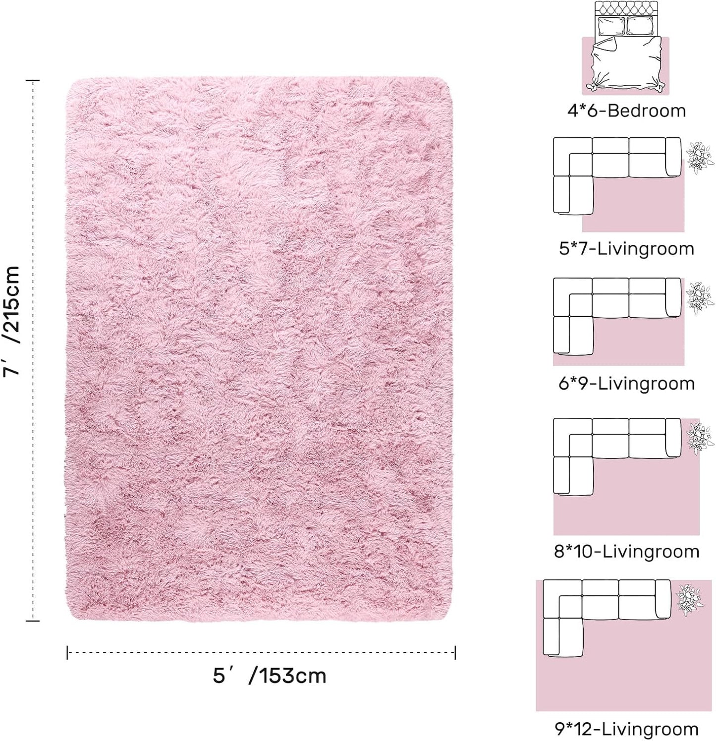 5x7 ft Pink Rugs for Living Room Fluffy Bedroom Rug Non-Slip Area Rugs Shag Carpet for Nursery Kids PlayRoom Dorm Office Indoor Thick Modern Plush Carpets Girls